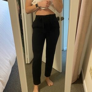 Express Black Taper Trousers With Tie Waist